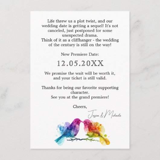 Wijzig de datum LGBTQ+ Rainbow Lovebirds Informatiekaartje (Achterkant)