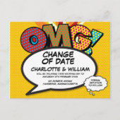 Wijzig de datum Modern Fun Comic Book Aankondigingskaart (Voorkant)