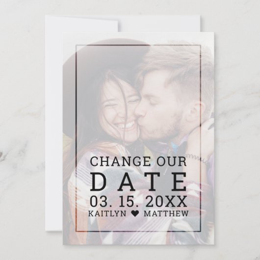 Wijzig de datum Moderne foto Zwart Script bruiloft Save The Date (Voorkant)