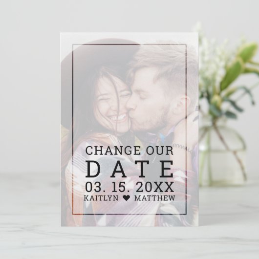 Wijzig de datum Moderne foto Zwart Script bruiloft Save The Date (Staand voorkant)