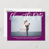 WIJZIG DE DATUM Moderne Paarse kalligrafie foto Aankondigingskaart (Voorkant / Achterkant)