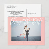 WIJZIG DE DATUM Moderne ROZE kalligrafie foto Aankondigingskaart (Voorkant / Achterkant)