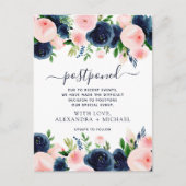 Wijzig de datum Navy Blue Blush Pink Floral Aankondigingskaart (Voorkant)