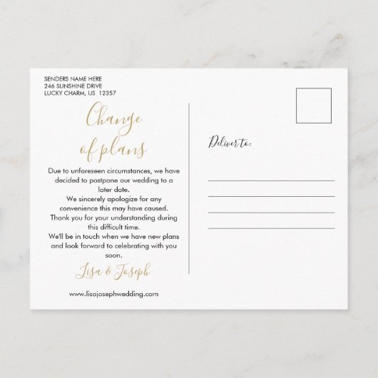 Wijzig de datum New Plan Script Roos Gold Briefkaart (Achterkant)