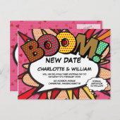 Wijzig de datum Nieuwe datum Roze Modern Fun Briefkaart (Voorkant / Achterkant)