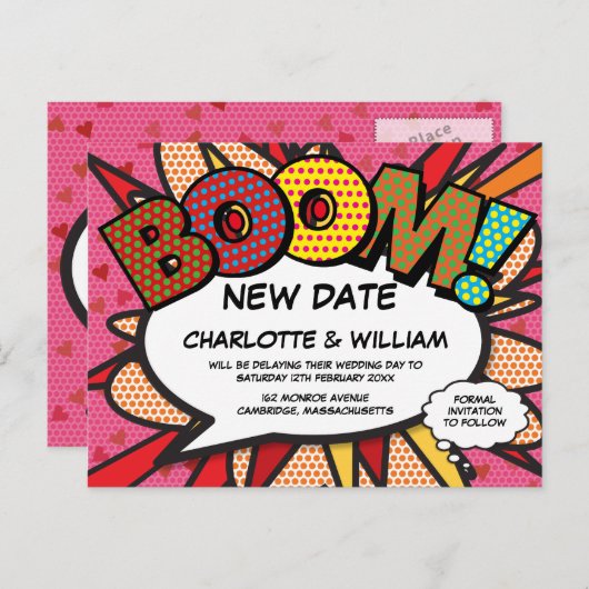 Wijzig de datum Nieuwe datum Roze Modern Fun Briefkaart (Voorkant / Achterkant)