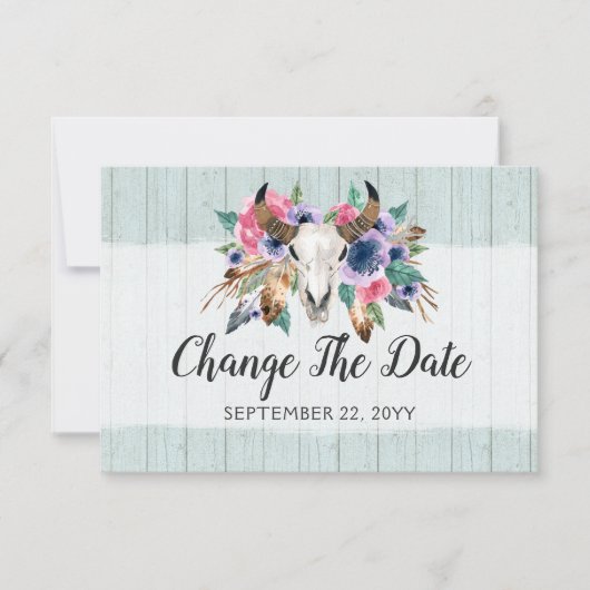 Wijzig de datum rustieke Boho herschikte bruiloft Save The Date (Voorkant)