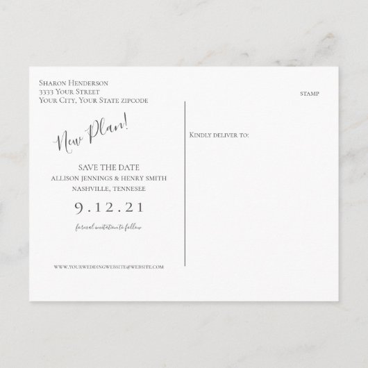 Wijzig de datum Save the date Silver Glitter Aankondigingskaart (Achterkant)