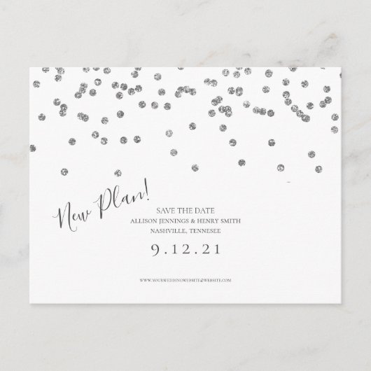 Wijzig de datum Save the date Silver Glitter Aankondigingskaart (Voorkant)