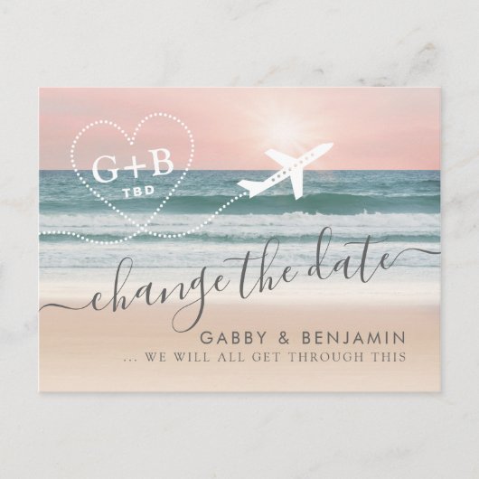 Wijzig de datum TBD Beach Wedding Briefkaart (Voorkant)