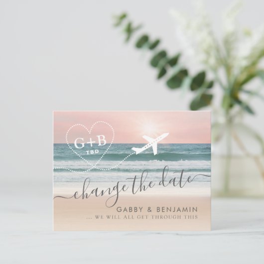 Wijzig de datum TBD Beach Wedding Briefkaart (Staand voorkant)
