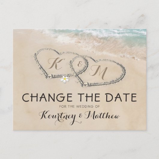 Wijzig de datum Tropical Beach Heart Shore Aankondigingskaart (Voorkant)