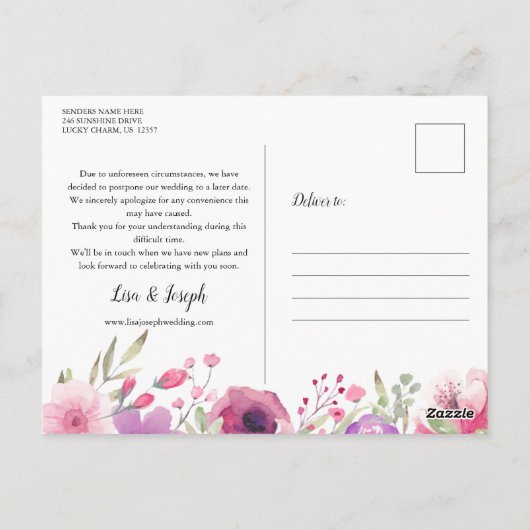 Wijzig de datum Uitgestelde Geannuleerde Gebeurten Briefkaart (Achterkant)