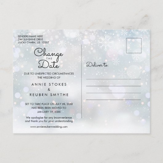 Wijzig de datum Update Kalender Foto Winter Aankondigingskaart (Achterkant)