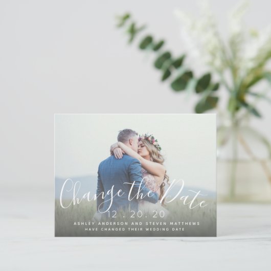 Wijzig de datum van de bruiloft script foto briefkaart (Staand voorkant)