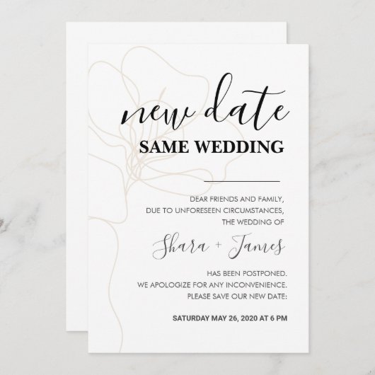 Wijzig de datum van de bruiloft uitnodiging (Voorkant / Achterkant)