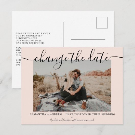 Wijzig de datum van de moderne blush typografie fo aankondigingskaart (Voorkant / Achterkant)