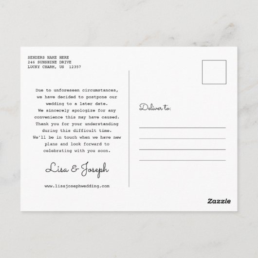 Wijzig de datum waarop de gebeurtenis is uitgestel briefkaart (Achterkant)