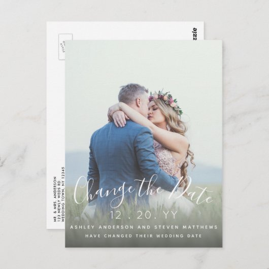 Wijzig de datum waarop de trouwfoto is uitgesteld briefkaart (Voorkant / Achterkant)