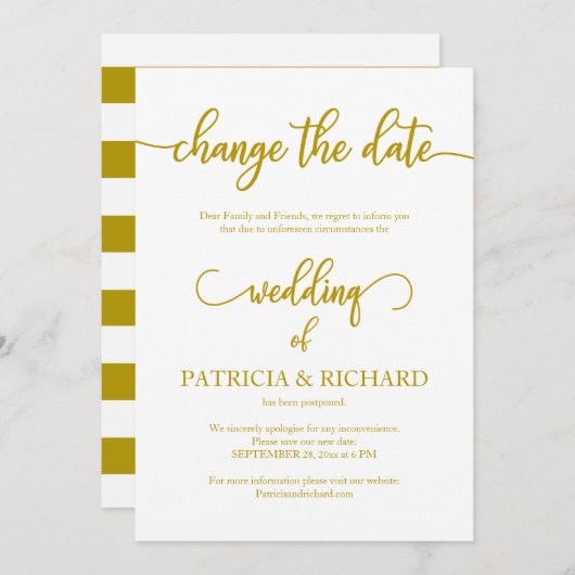 Wijzig de datum waarop het huwelijk is uitgesteld kaart (Voorkant / Achterkant)