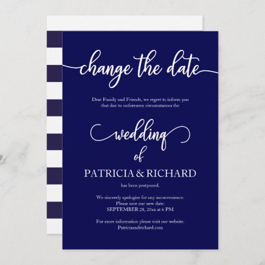 Wijzig de datum waarop het huwelijk is uitgesteld  kaart (Voorkant / Achterkant)