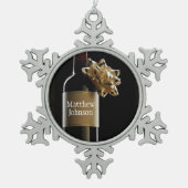 Wijzig de wijnfles met Bow Boss Day Tin Sneeuwvlok Ornament (Voorkant)