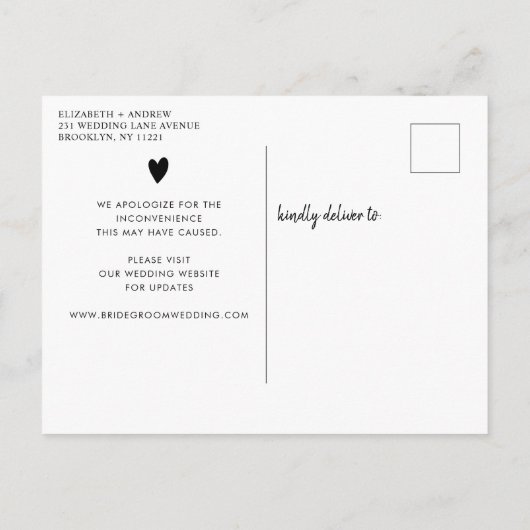 Wijzig het Date Script Minimalist Modern Navy Blue Aankondigingskaart (Achterkant)