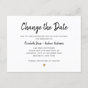 Wijzig het datumscript Simple Champagne Gold Heart Aankondigingskaart
