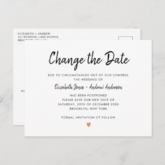 Wijzig het datumscript Simple Champagne Gold Heart Aankondigingskaart (Voorkant / Achterkant)