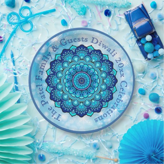 Wijzig tekst overeenkomend met Diwali Blue 9" Bord (Feest)