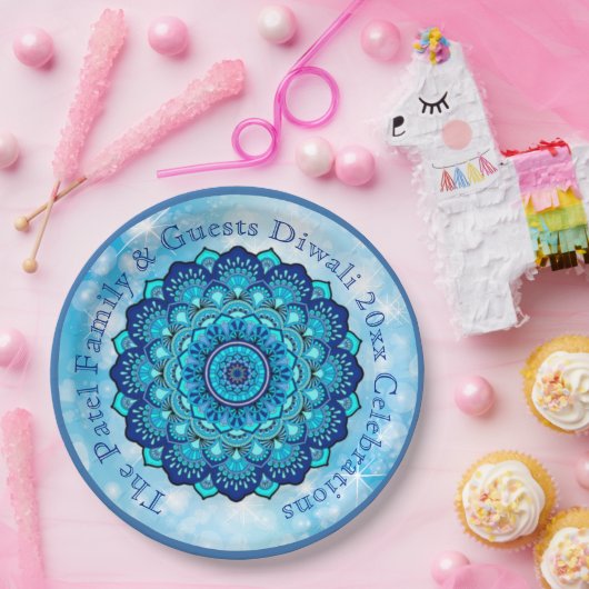 Wijzig tekst overeenkomend met Diwali Blue 9" Bord (Feest)