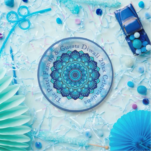 Wijzig tekst overeenkomende Diwali Blue 7" Bord (Feest)