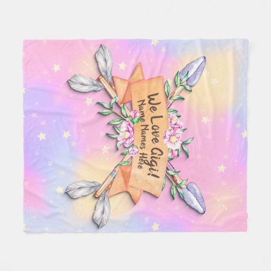 Wijzig tekst Voeg namen toe Boho Bloempijlen Pinks Fleece Deken (Voorkant (Horizontaal))