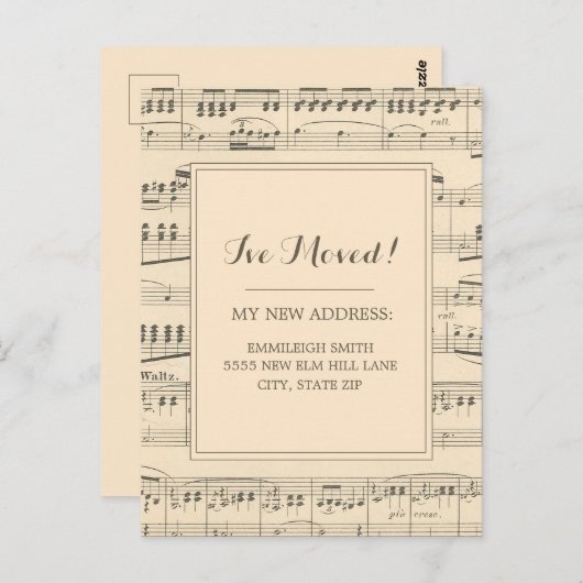 Wijziging adres Antiek vel muziek Briefkaart (Voorkant / Achterkant)