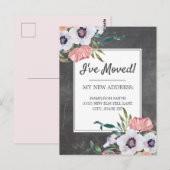 Wijziging adres Schoolbord Roze Wit Bloemmotief Briefkaart (Voorkant / Achterkant)