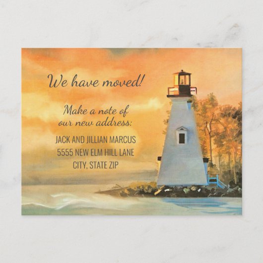 Wijziging adres Vuurtoren Schilderij Kust Zonsonde Briefkaart (Voorkant)