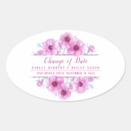 Wijziging datum anemone roze bruiloft uitgestelde ovale sticker