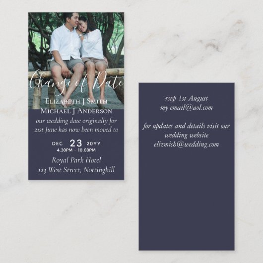 Wijziging datum huwelijk uitstel foto uitnodiging (Voorkant / Achterkant)