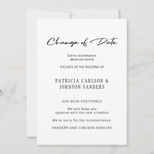 Wijziging datum trouwuitstel aankondiging huwelijk (Voorkant)