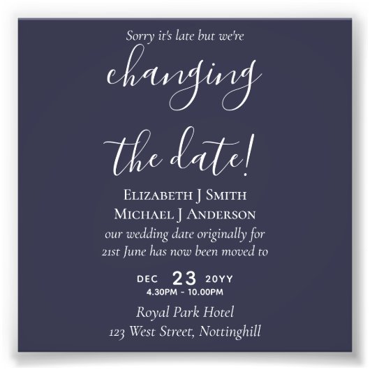 Wijziging datum trouwuitstel foto uitnodiging afdruk (Voorkant)