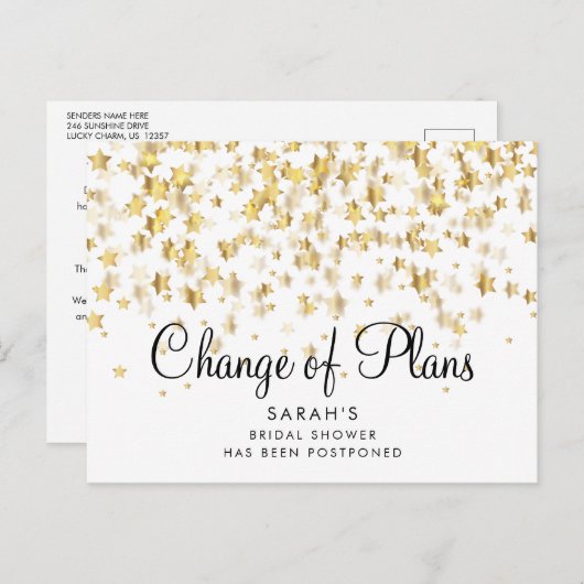 Wijziging datum Vrijgezellenfeest Gold Stars Aankondigingskaart (Voorkant / Achterkant)
