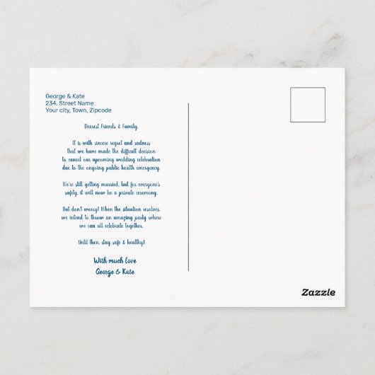 Wijziging plannen annulering huwelijk uitstel briefkaart (Achterkant)