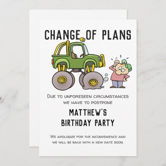 Wijziging Plannen Partij Annulering Uitstellen Hum Aankondiging (Voorkant / Achterkant)