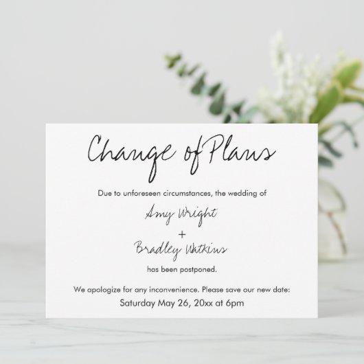 "Wijziging plannen" Uitgestelde aankondiging huwel (Staand voorkant)