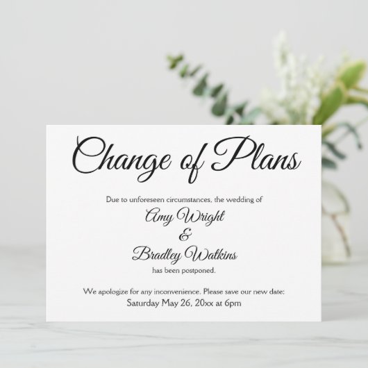 "Wijziging plannen" Uitgestelde aankondiging huwel (Staand voorkant)