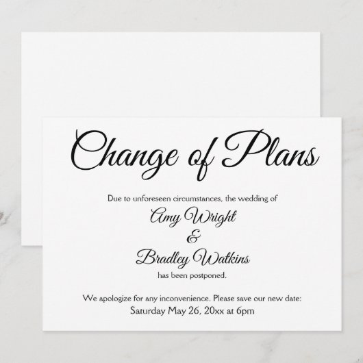 "Wijziging plannen" Uitgestelde aankondiging huwel (Voorkant / Achterkant)