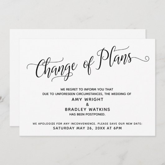 Wijziging plannen uitgestelde aankondiging huwelij (Voorkant / Achterkant)