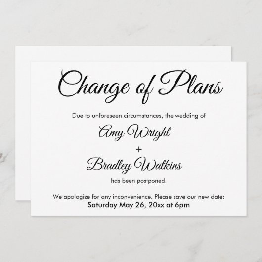 Wijziging plannen uitgestelde aankondiging huwelij (Voorkant / Achterkant)