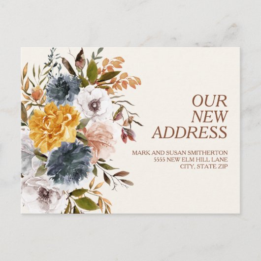 Wijziging van Adres Geel Blauw Najaar Floral Briefkaart (Voorkant)