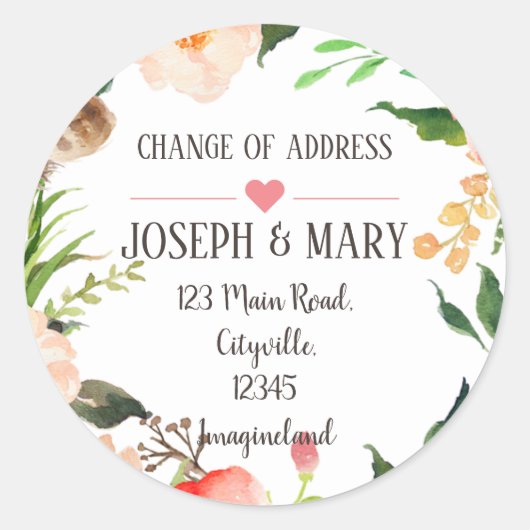 Wijziging van adres ronde sticker (Voorkant)